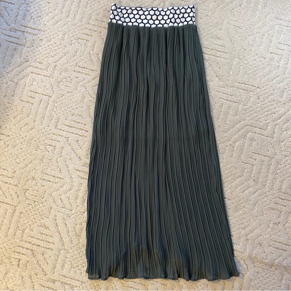 Anthropologie Dear Creatures Olive‎ Green Pleated Maxi Skirt Medium